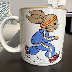 Vintage Potpourri Press Jogging Running Bunnies Rabbits Coffee Mug Japan